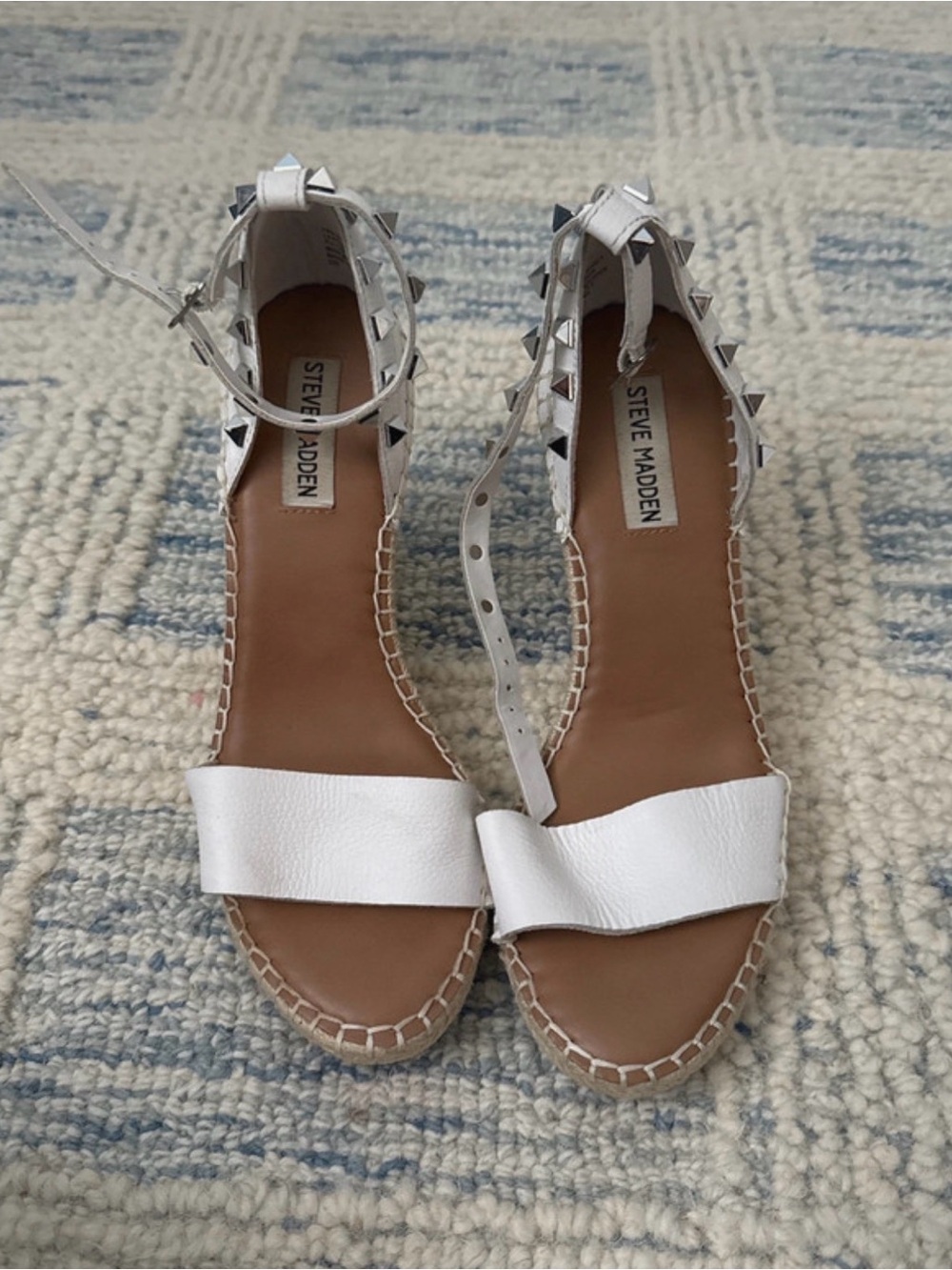 Steve Madden White Studded Ankle-Strap Sandals presto espadrille